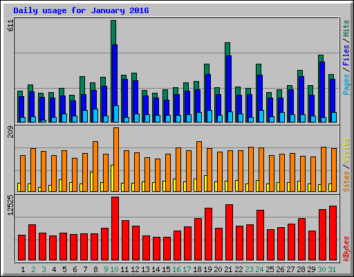 Daily usage for January 2016